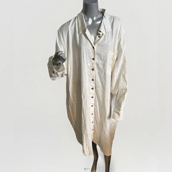 Universal Standard Sea Side Button-Up Shirt Dress Linen Blend Boho  XL 14-16 - Picture 2 of 10